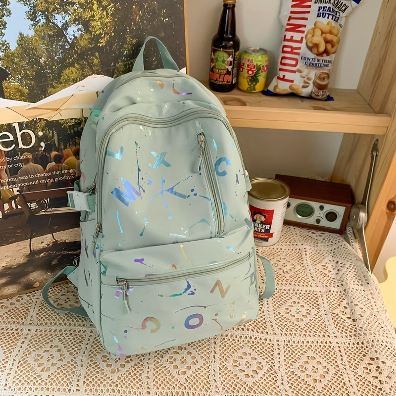 Holographic Letter Print Backpack Preppy Style School Bag