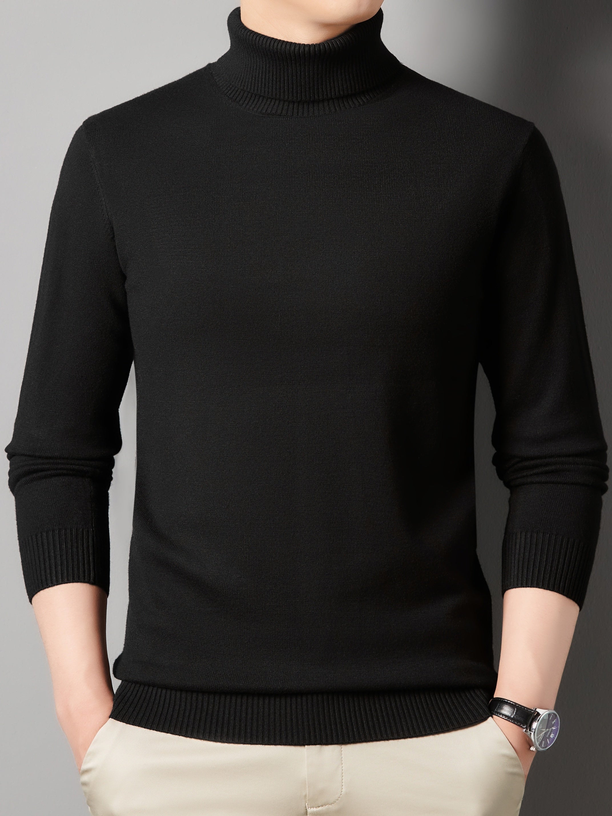 Men's Turtle Neck Knit Sweater Warm Solid Pullover for Fall Winter