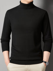 Men's Turtle Neck Knit Sweater Warm Solid Pullover for Fall Winter