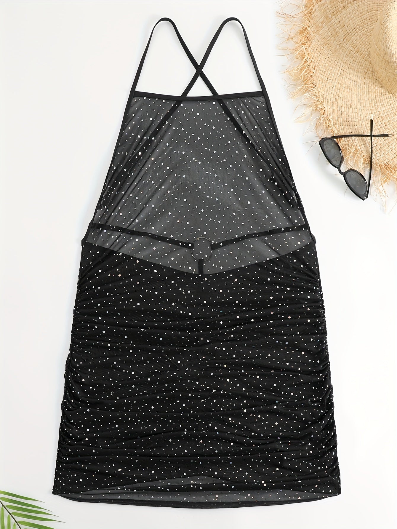  Glitter Sequin Crisscross Backless Cover Up Dress
