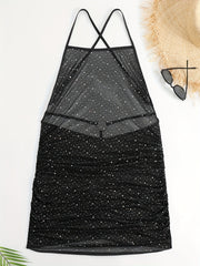  Glitter Sequin Crisscross Backless Cover Up Dress