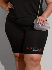  Women's High Rise Letter Print Biker Shorts