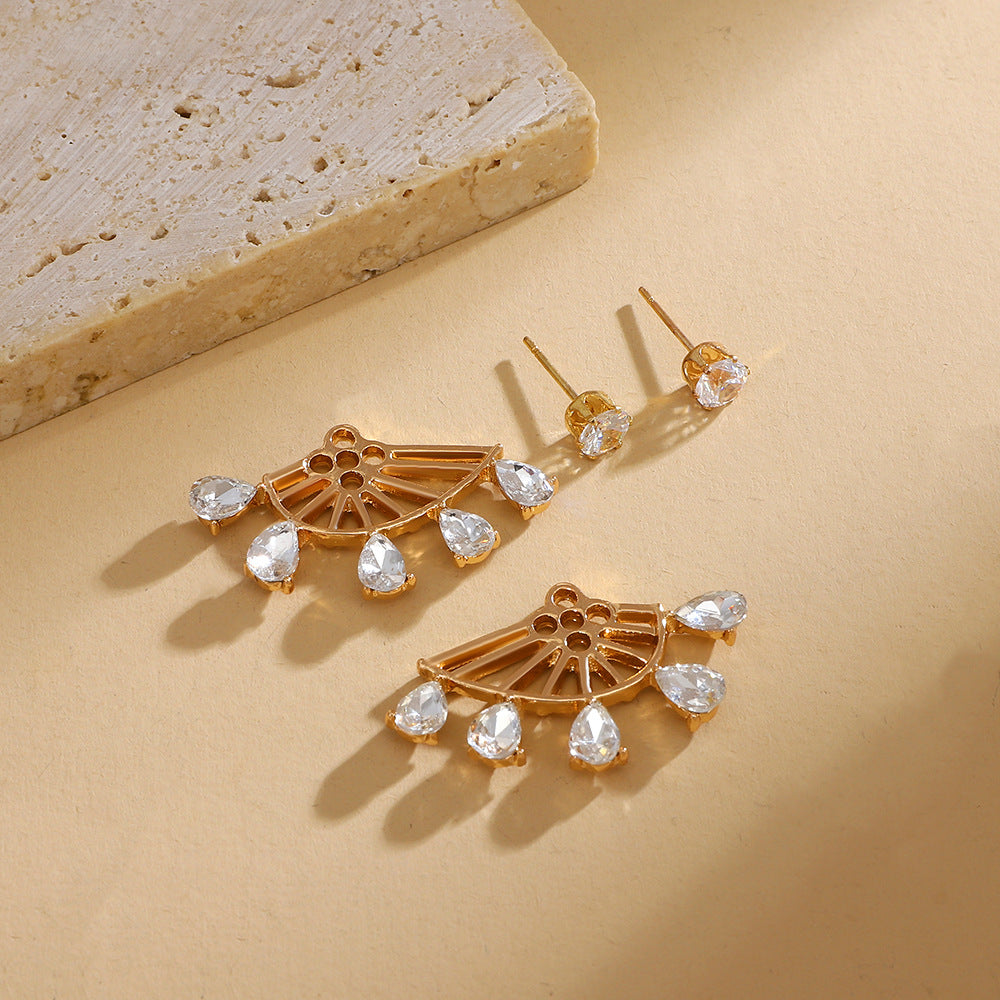 Zircon Geometric Earrings Rear Hanging Love Water Drop Earrings