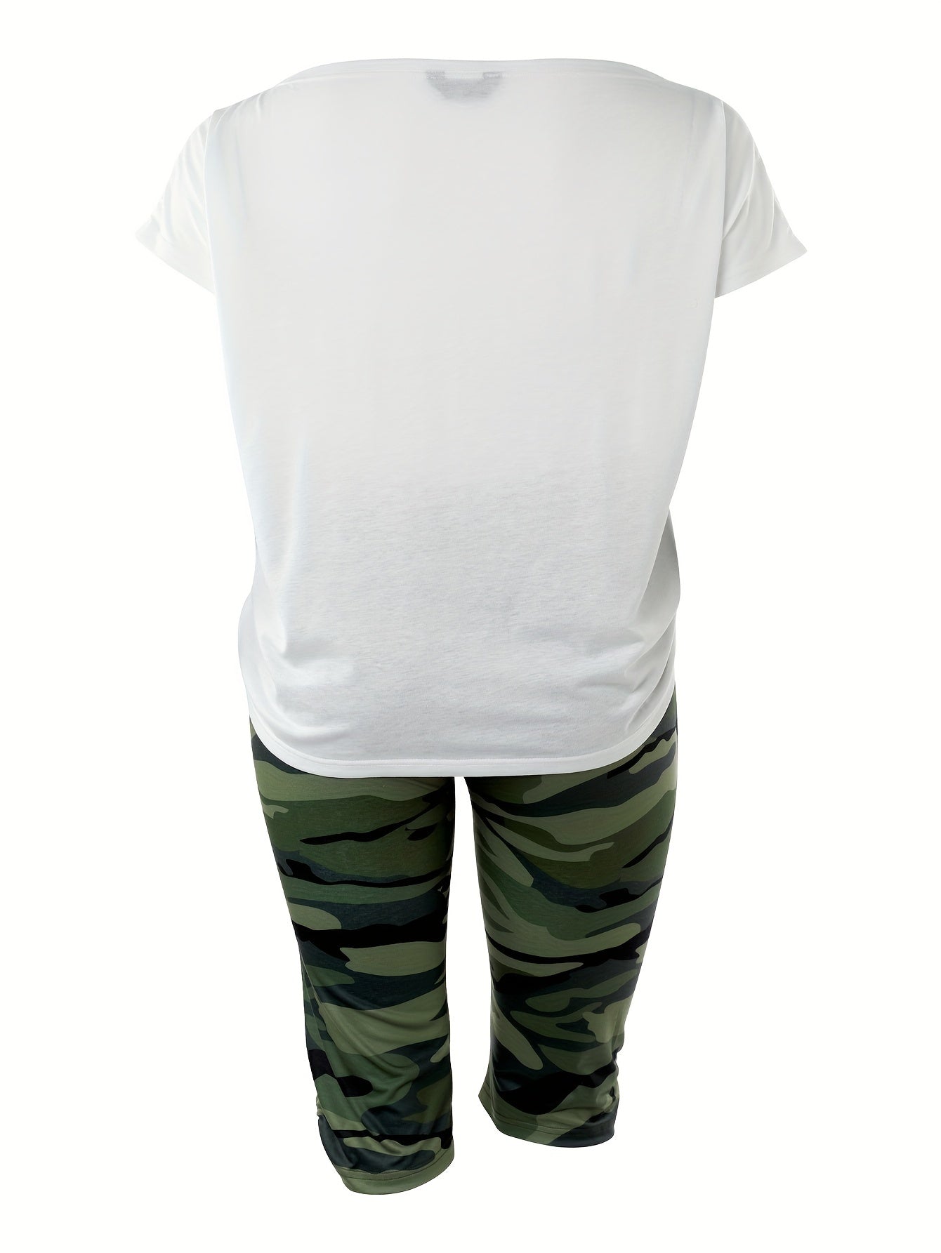  2 Piece Set: Slogan Print Top & Camo Print Shorts