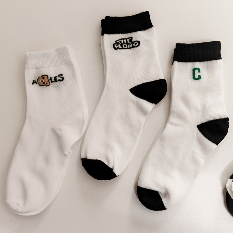 5 Pairs Cartoon & Letter Print Socks Mid Tube Women's Stockings