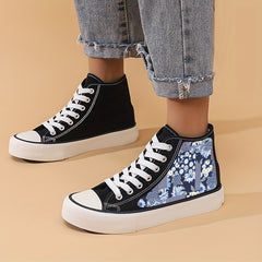 Girl's Floral High Top Skate Shoes Lace Up Sneakers