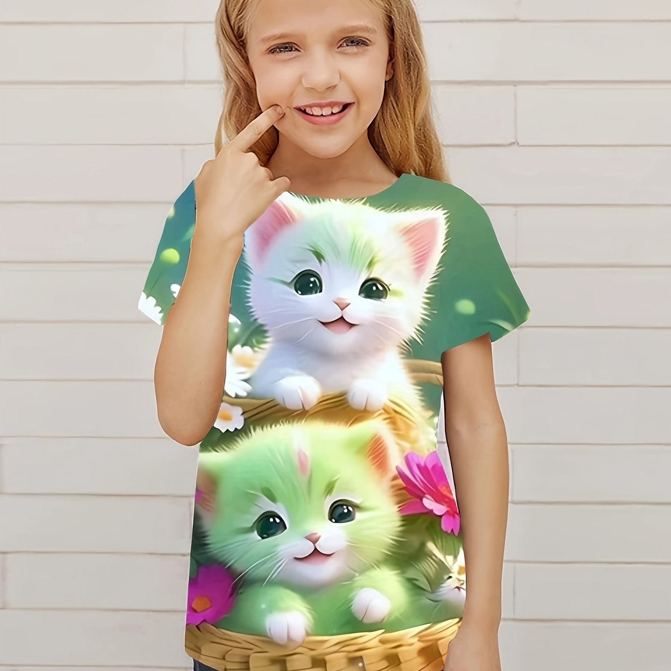 Lovely Cats Graphic Short Sleeve T Shirt for Girls