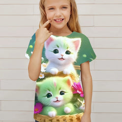 Lovely Cats Graphic Short Sleeve T Shirt for Girls