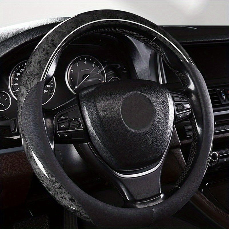 Wood Grain Steering Wheel Cover for 37-38 cm, Non-slip Protector
