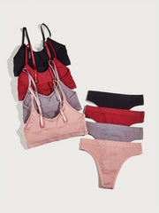 Solid Wireless Push Up Bra & Panties Lingerie Set Women's Underwear