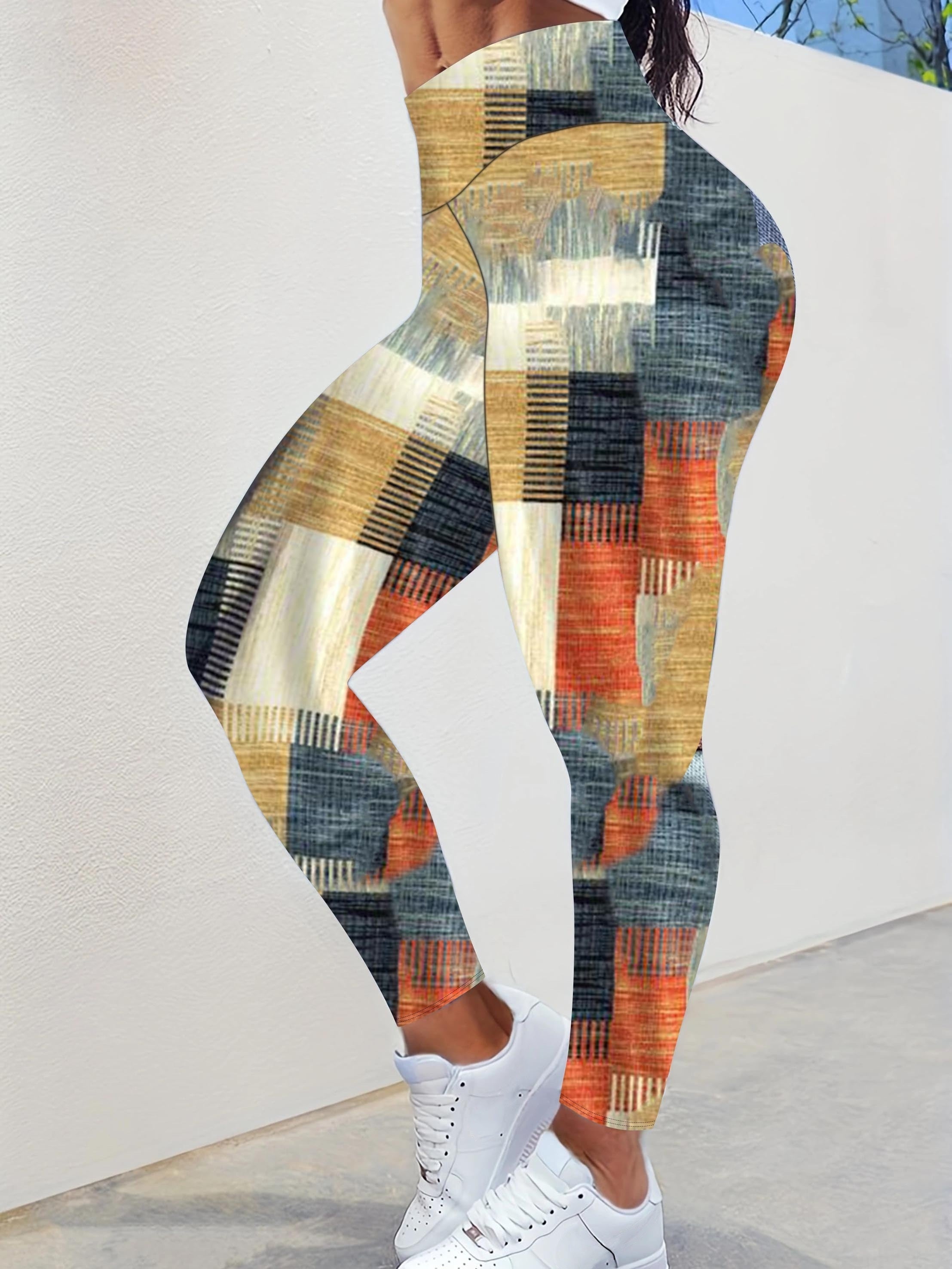  Colorblock Geometric Print Leggings