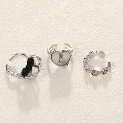 Y2k Sweet Heart Ring Inlaid Zircon Decor For Daily Outfits Lovely Gift