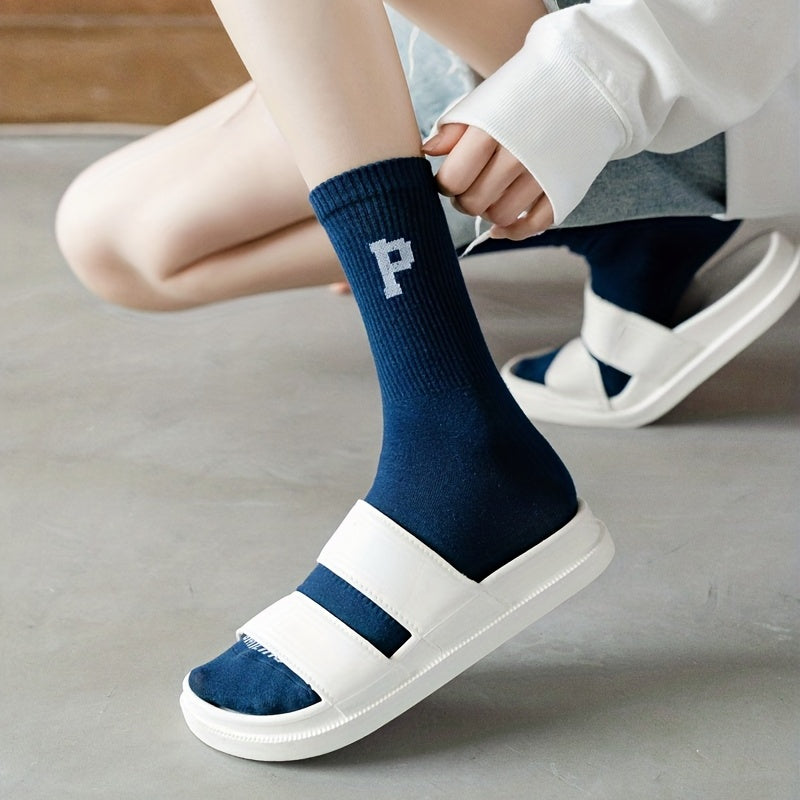 4 Pairs Letter Print Socks Breathable Mid Tube Stockings