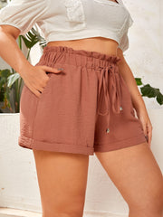  Solid Elastic Drawstring Loose Fit Shorts