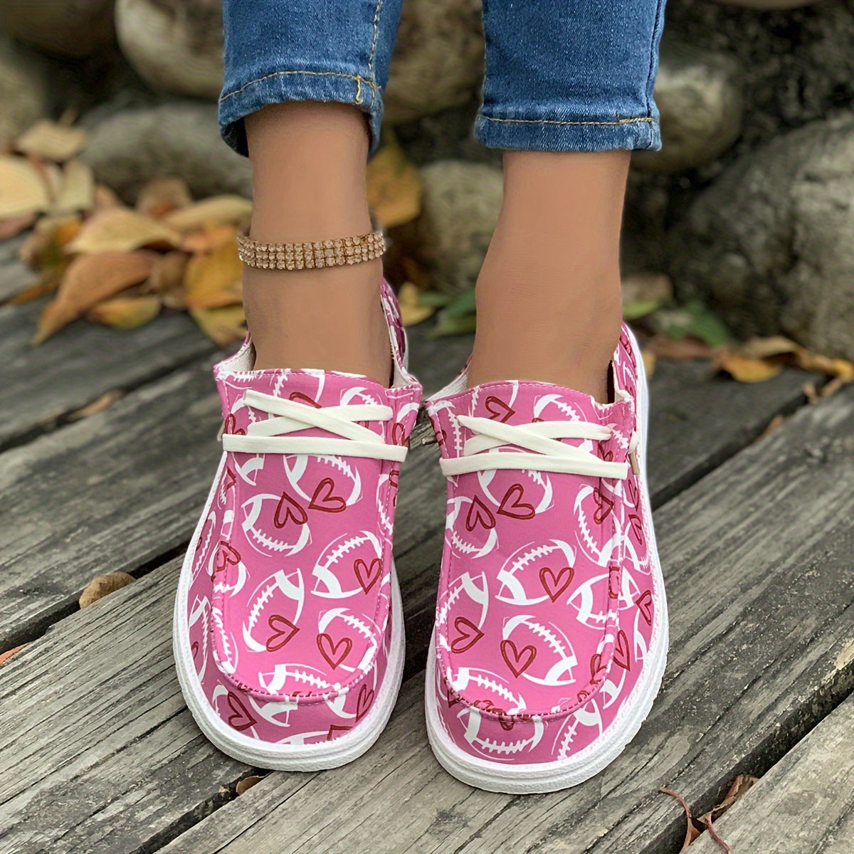 Women's Skateboard Shoes with Rugby Ball Heart Pattern Decoration