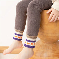 Girls Kids Fleece Warm Striped Heart Leggings