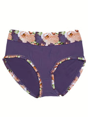 3 Pack Plus Size Floral Print High Waisted Briefs Set