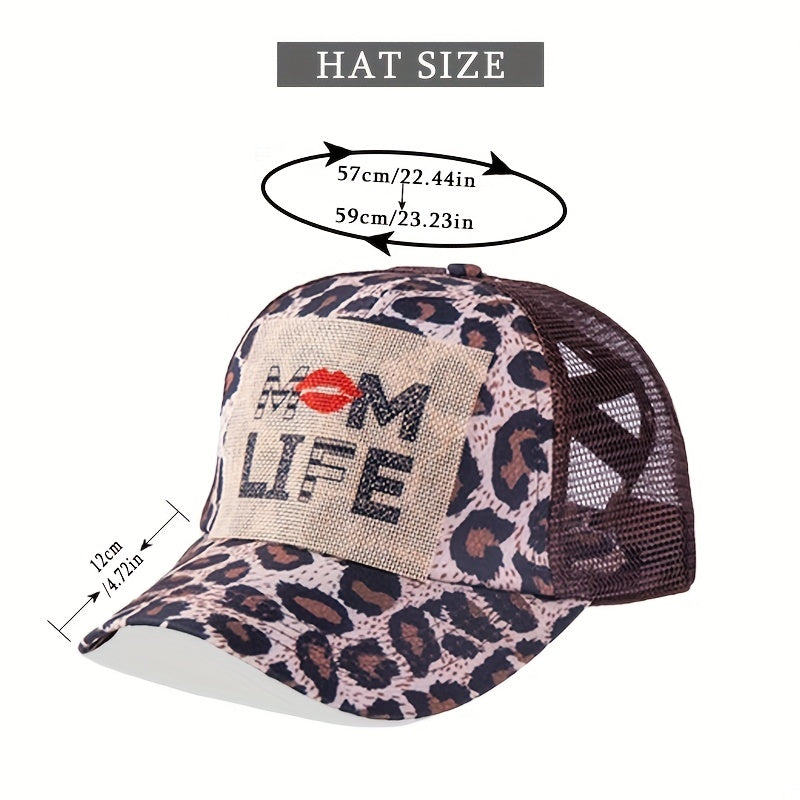 Mom Life Ponytail Baseball Cap Leopard Print Patch Trucker Hat Mesh