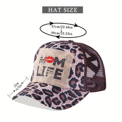 Mom Life Ponytail Baseball Cap Leopard Print Patch Trucker Hat Mesh