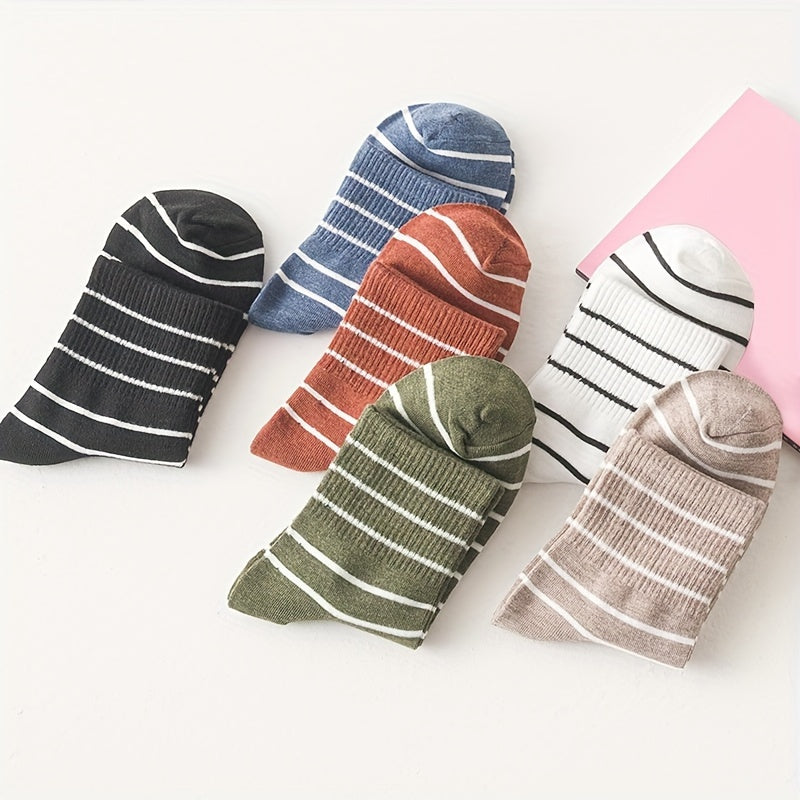 6 Pairs Striped Crew Socks Comfortable & Breathable Women's Mid Tube Stockings