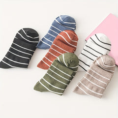 6 Pairs Striped Crew Socks Comfortable & Breathable Women's Mid Tube Stockings