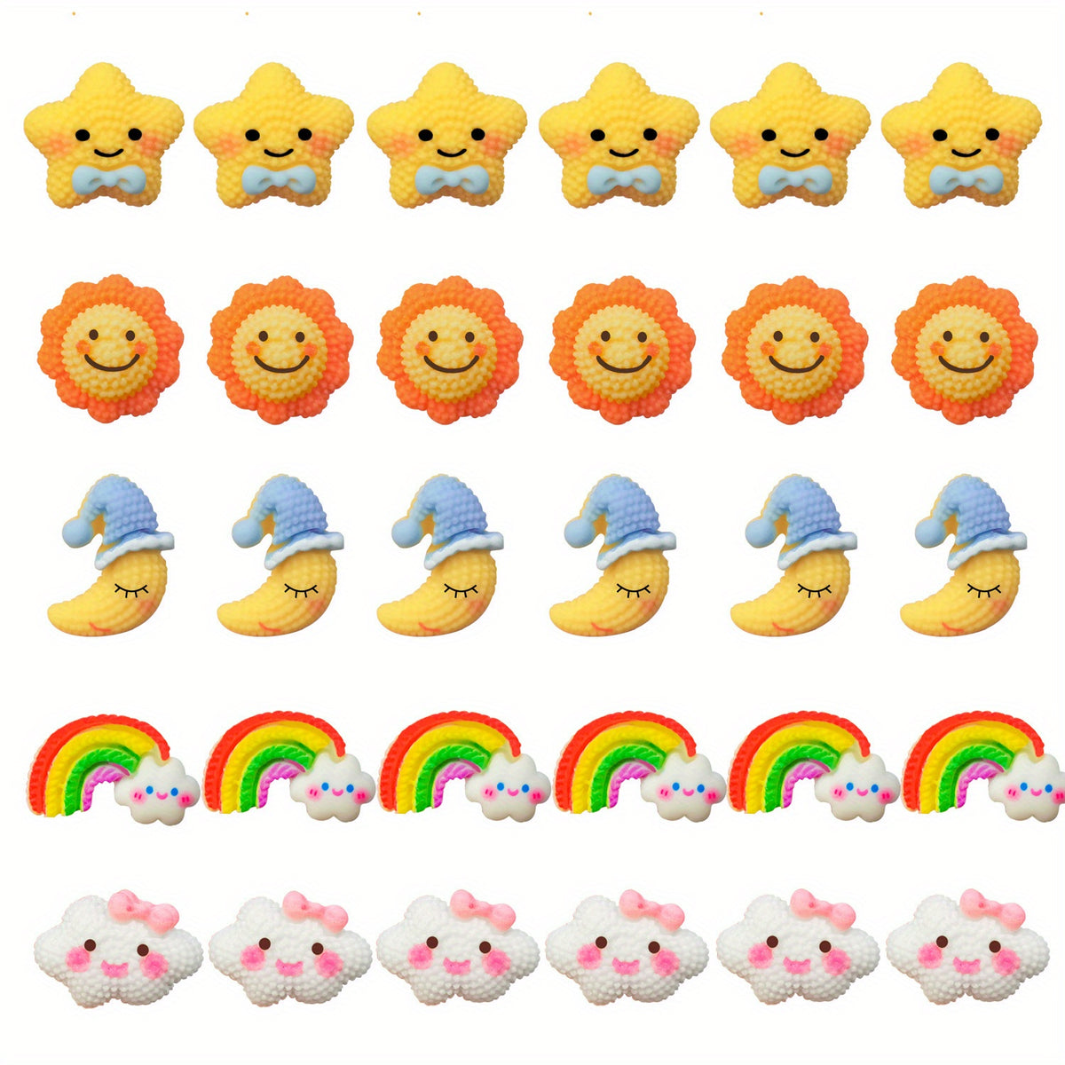 30PCS Moon Sun Stars Rainbow Clouds Push Pins Wall Decor Cartoon Resin