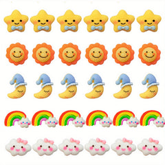 30PCS Moon Sun Stars Rainbow Clouds Push Pins Wall Decor Cartoon Resin