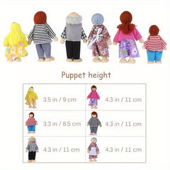 6pcs Wooden Dollhouse Family Figures People Accessories Pretend Play Gift Set
