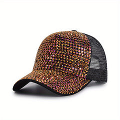 Rhinestone Sparkly Trucker Hat Breathable Baseball Cap For Women