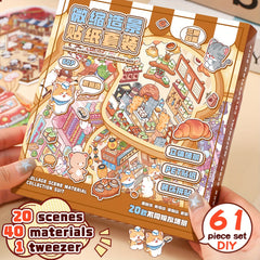 60 DIY House Sticker Set: 40 Scene Stickers & 20 Base Cards - 3D House Scenes