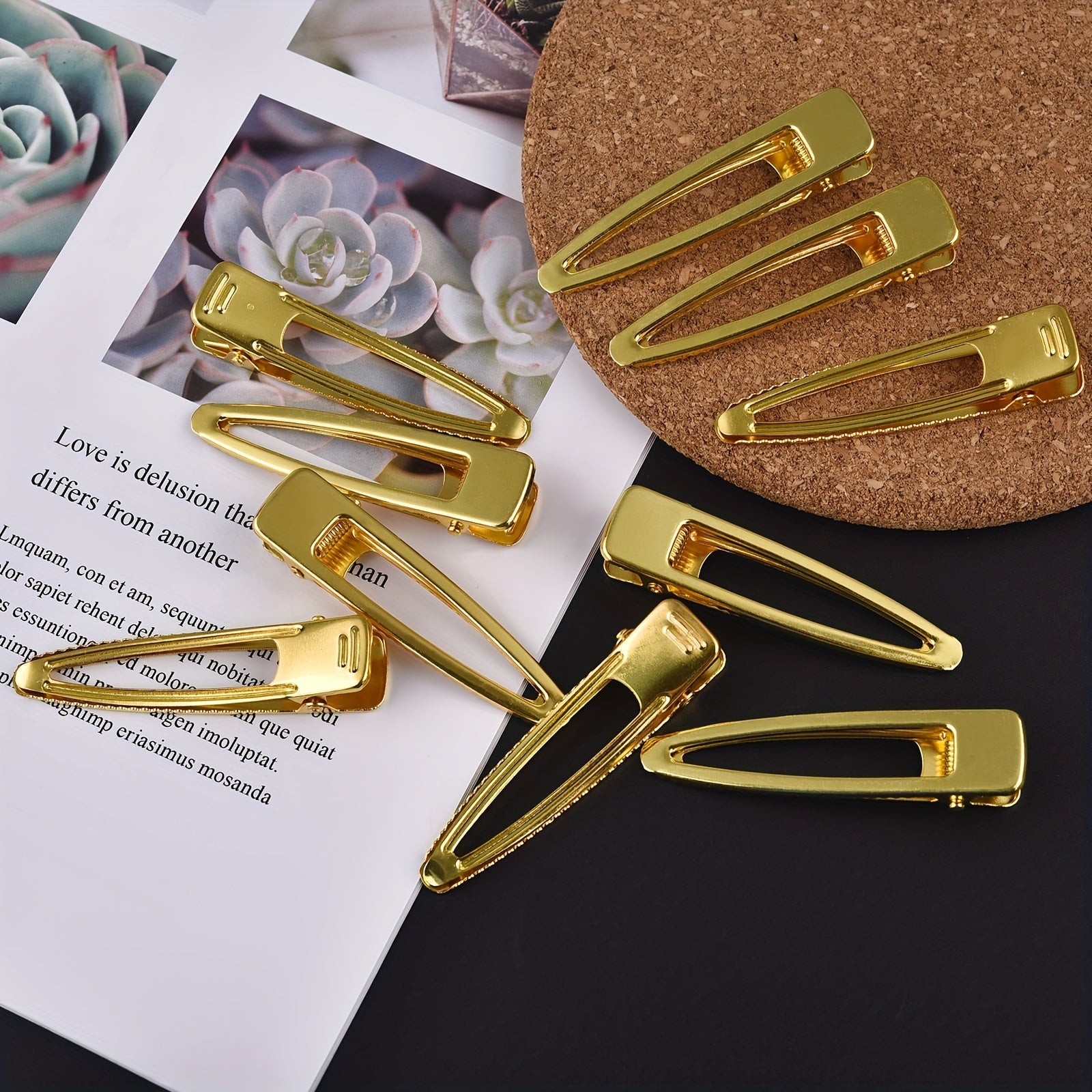 10pcs Golden Hair Clip Hollow Alloy Duck Billed Clip for Women Girls Hair