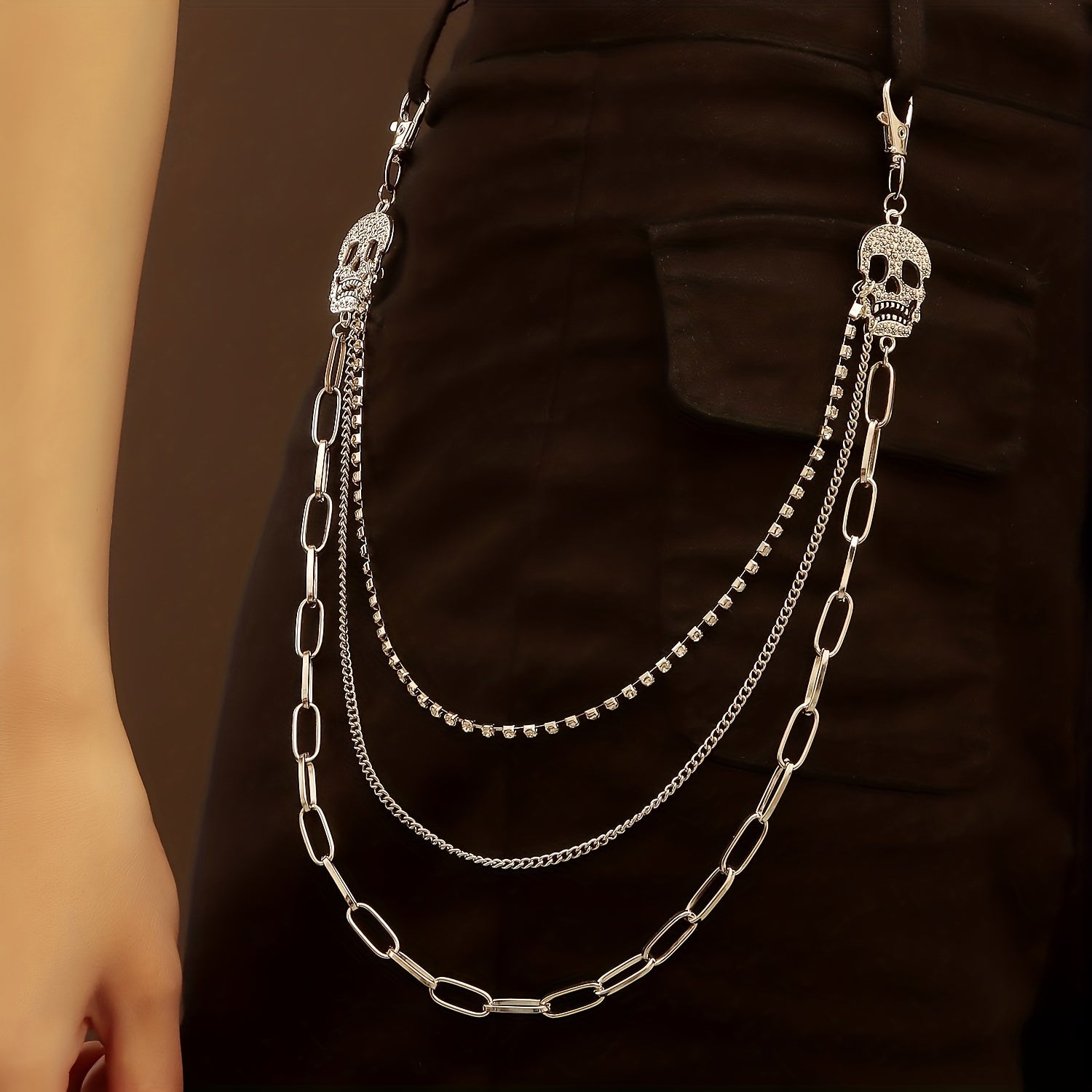Men's Pants Chain Skull Hip Hop Layered Decoration Waist Belt Accessories