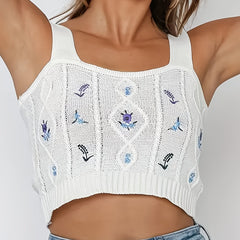 Boho Flower Embroidered Tank Top for Women