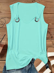 Solid Ring Linked Tank Top Crew Neck Sleeveless Casual Summer Top