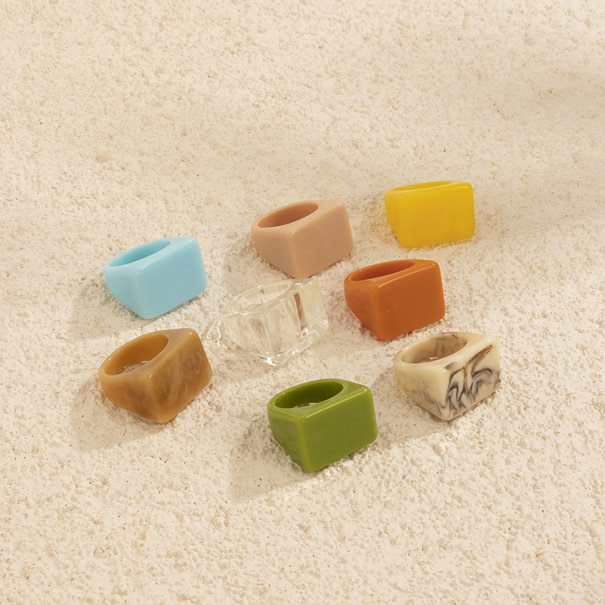Colorful Square Resin Ring Chunky Stackable Joint Ring