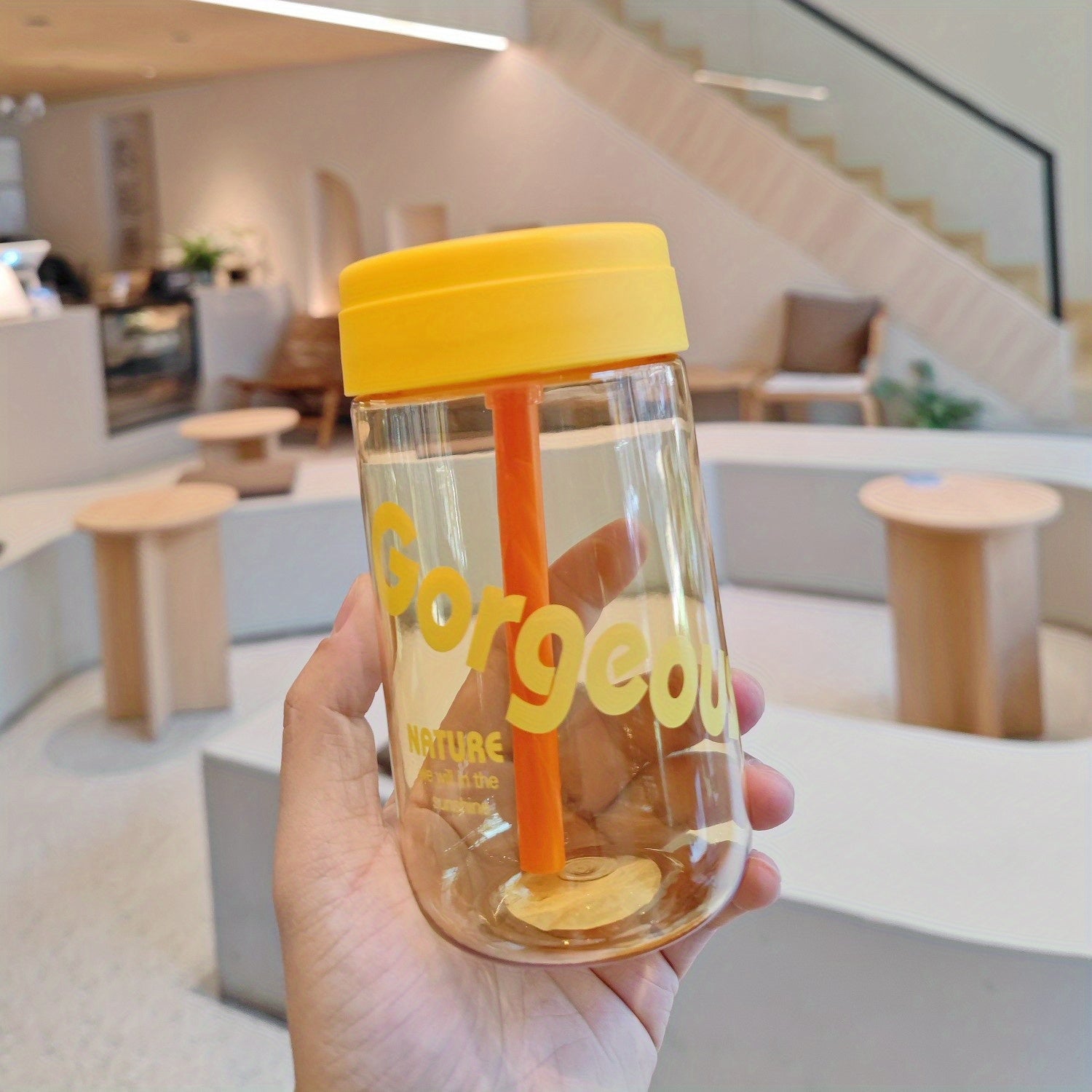 600ml Big Belly Straw Cup Portable Plastic Water Cup for Office Home Outdoor