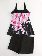 Floral Tank Top & Shorts Swimsuit Set, Plus Size