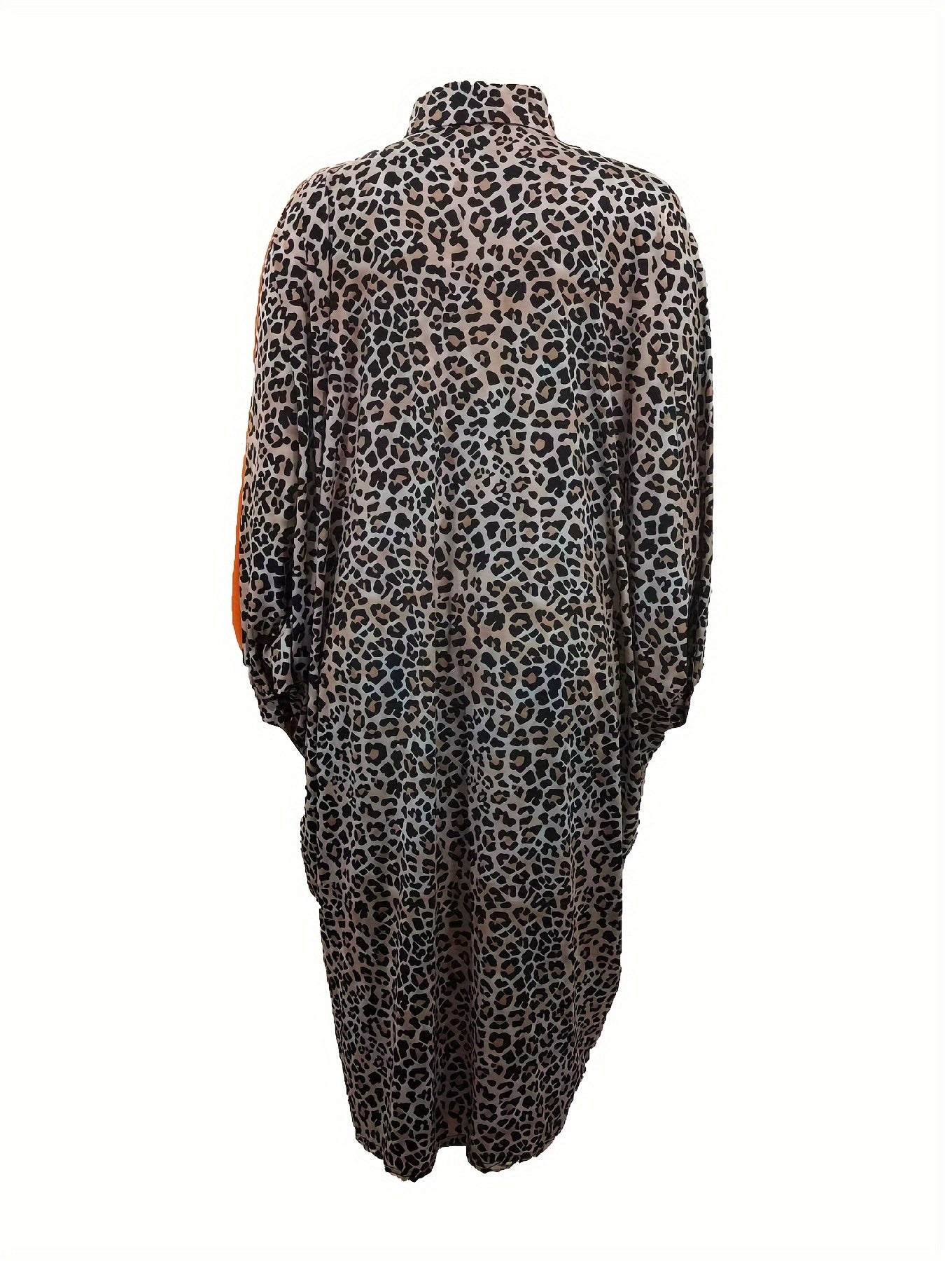  Colorblock Leopard Print Bat Sleeve Dress