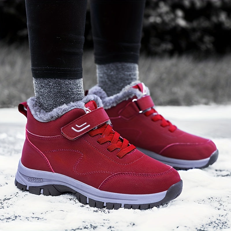 Warm Snow Boots Hook & Loop Winter Keep Warm Boots Comfort Flat Walking Boots