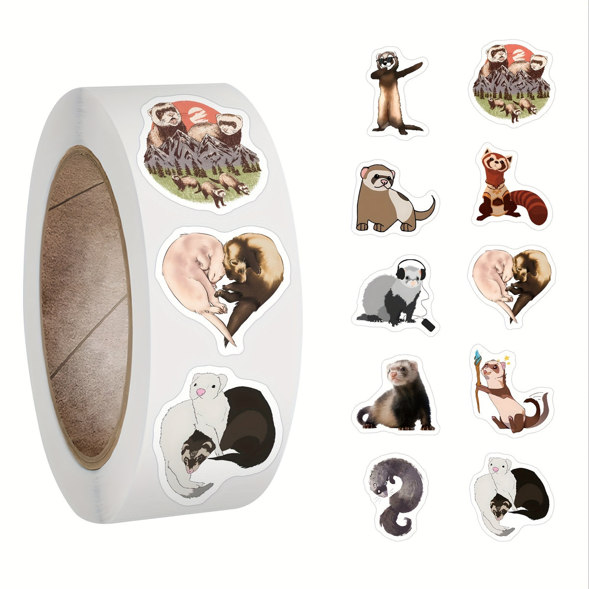 500pcs Ferrets Stickers Roll Vinyl Stickers
