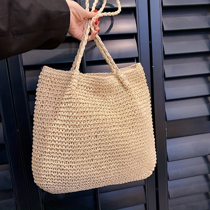 Large Straw Tote Bag Woven Beach Shoulder Bag for Travel