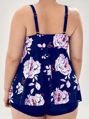  Boho Tankini Set Floral Print Lace Up Scoop Neck