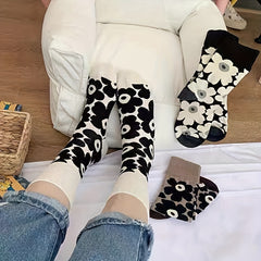 3 Pairs Flower Print Socks Mid Tube Women's Stockings