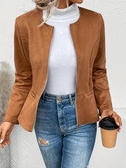 Solid Zip Up Jacket Casual Long Sleeve Crew Neck Outerwear