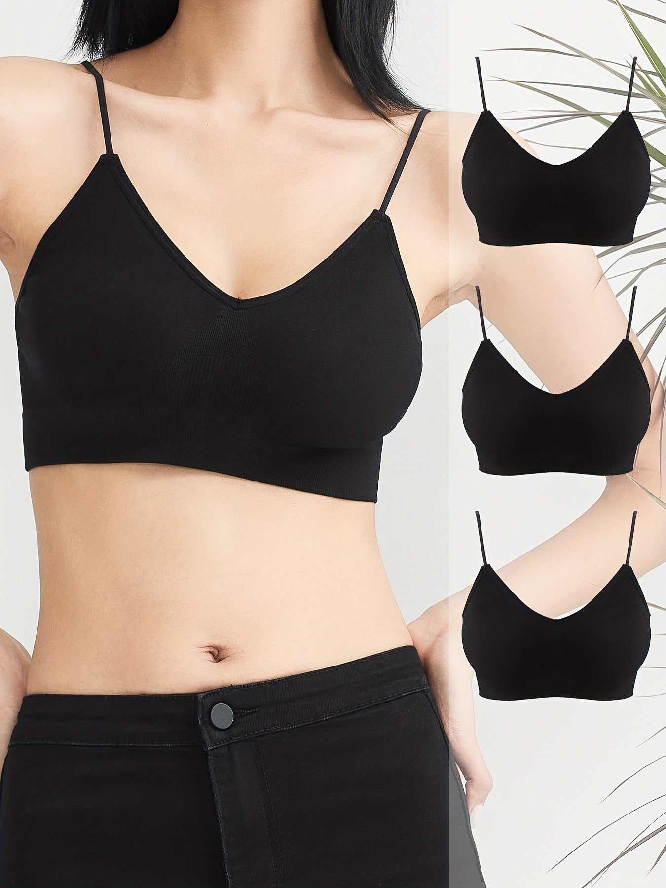 3pcs Seamless Solid Wireless Bras Comfortable & Breathable Women's Intimates