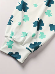 Women's Clover Print Lantern Sleeve Tee Dress