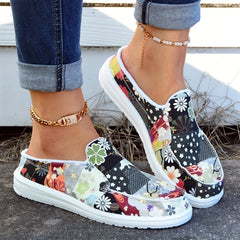 Women's Floral Print Slip-On Canvas Shoes Lightweight Casual Flats
