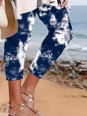 Women's Plus Tie Dye Print Medium Stretch Elastic Biker Pants