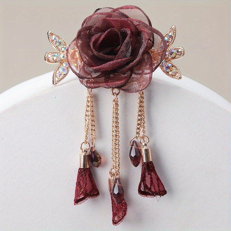Silky Yarn Rose Flower Hair Clip for Prom and Parties