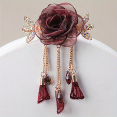 Silky Yarn Rose Flower Hair Clip for Prom and Parties